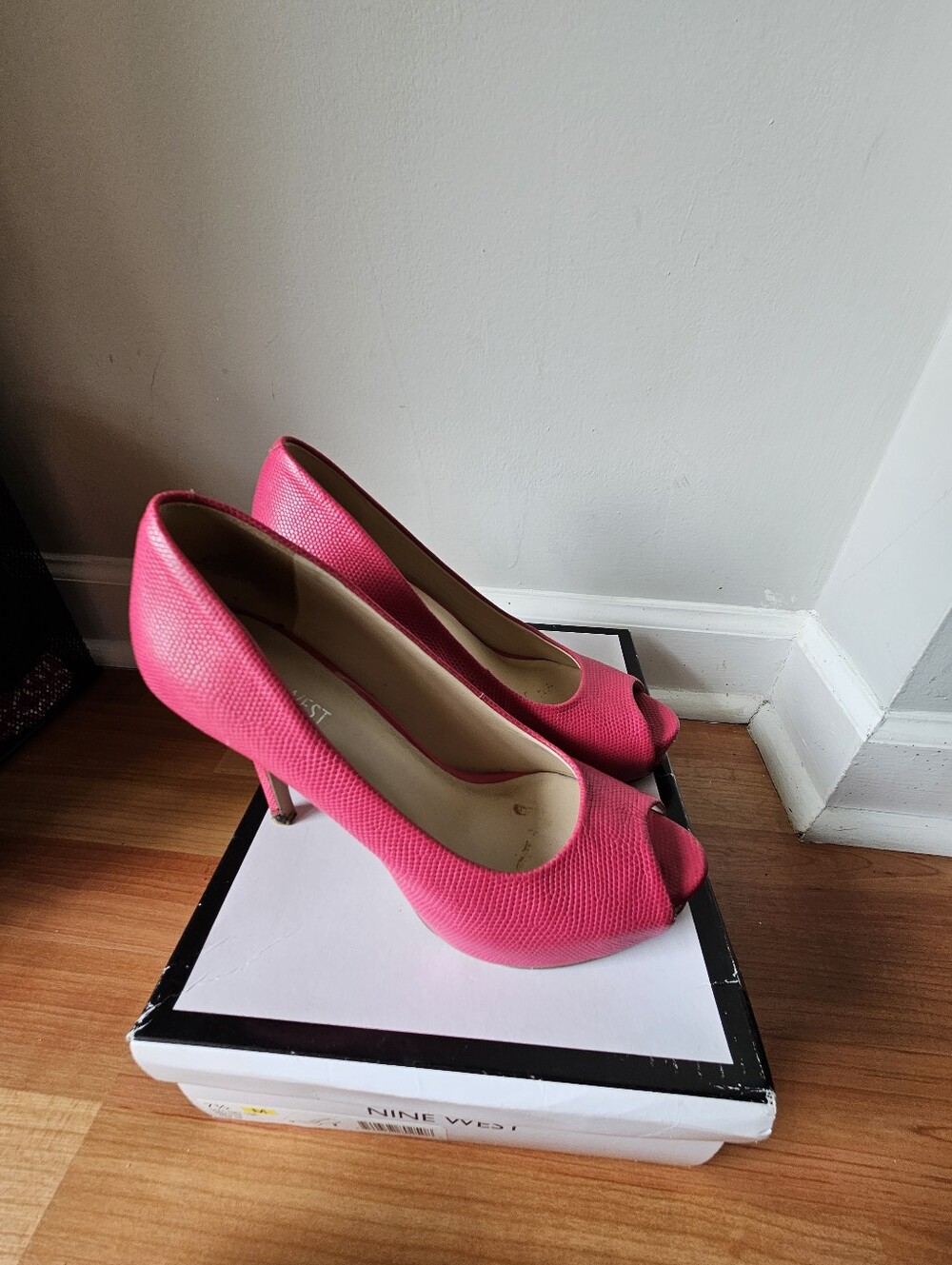Nine West Hot Pink Textured Peep-Toe Heels - Picture 3 of 4